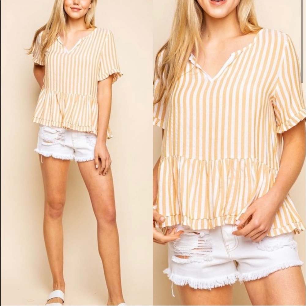 🦄 4/$40 Yellow Striped Ruffle Blouse